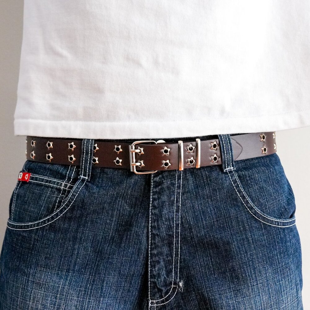 y2k star grommet brown double hole belt — punk scene emo style